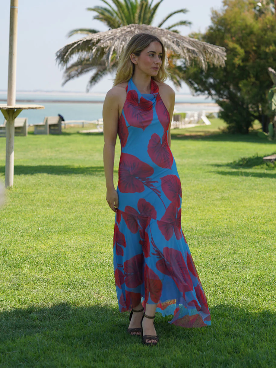 VESTIDO HALTER ESTAMPADO AZUL
