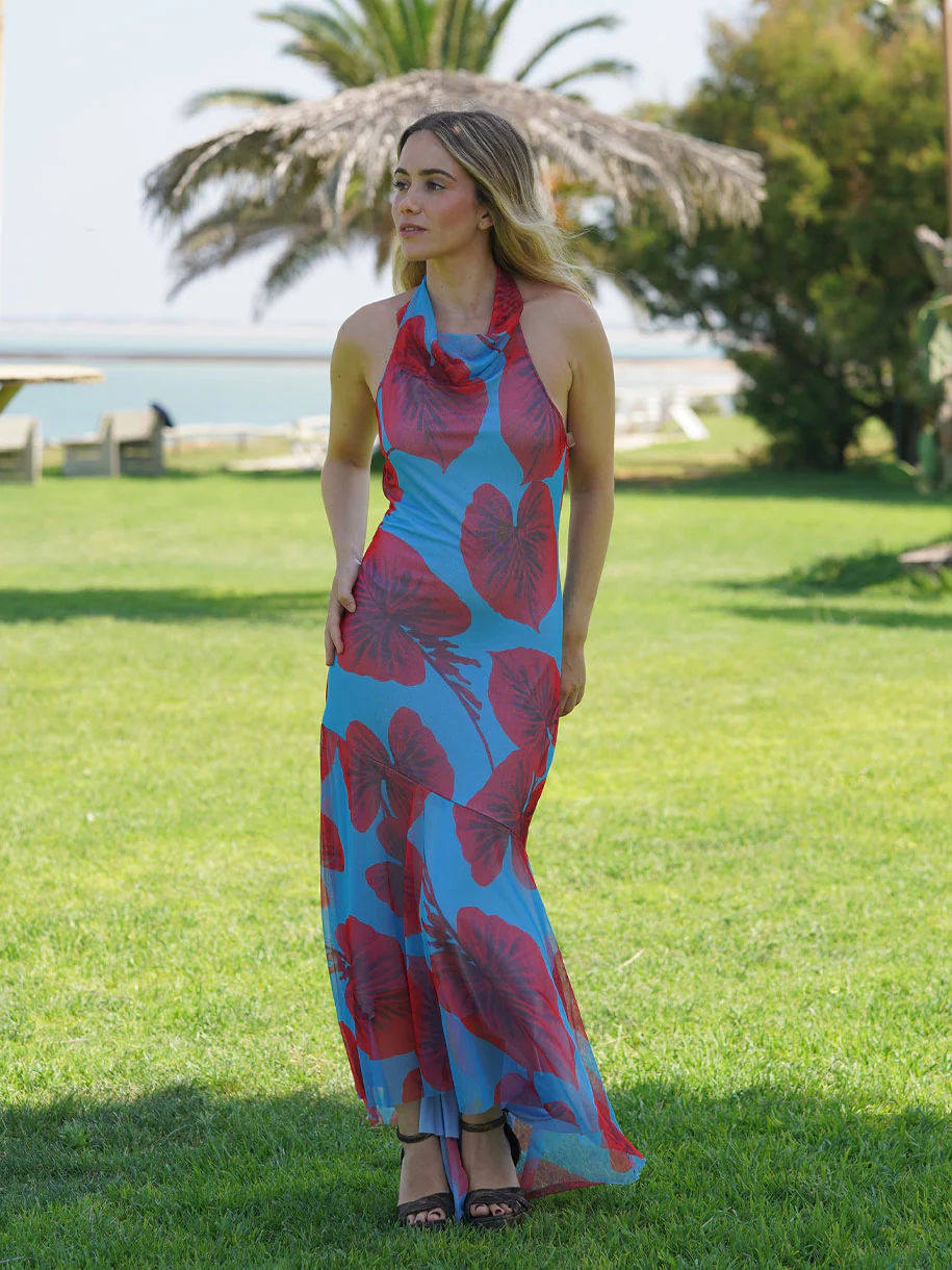 VESTIDO HALTER ESTAMPADO AZUL - Image 4