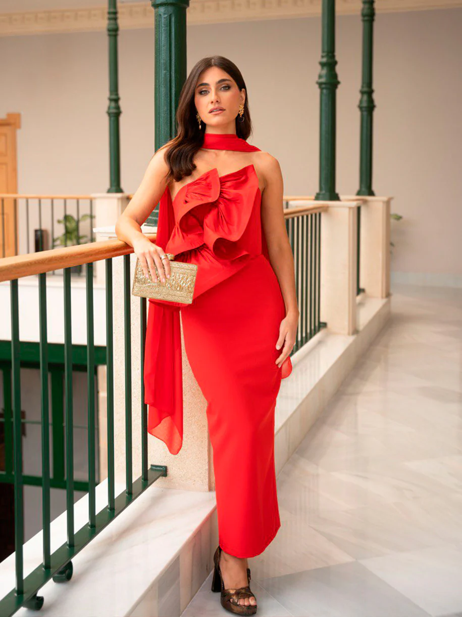 VESTIDO MALVAR VOLANTE ROJO